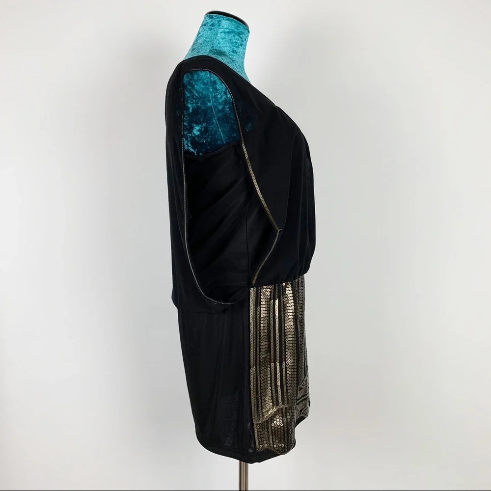 Francesca's Black Gold Sequin Drop Waist Dress - Picture 2 of 8